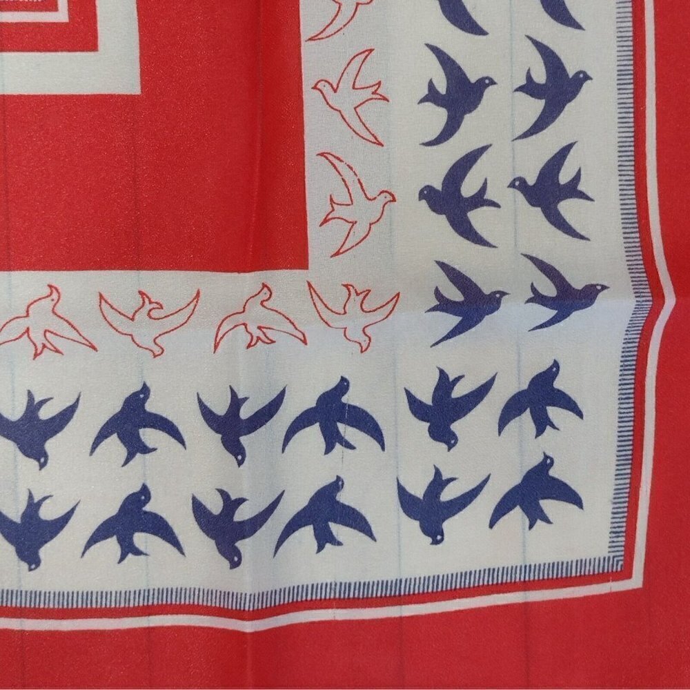 Vintage Eileen Wood Scarf Birds Red Blue Japan Water Repellent 27 X 26 - Picture 4 of 6